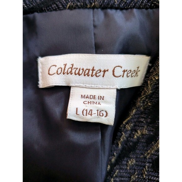 Coldwater Creek Blazer Women's L 14-16 Navy Jacquard Jacket Metallic Retro Glam - Picture 3 of 15
